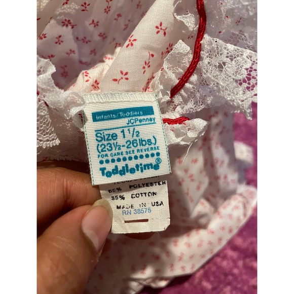 70s Jcpenny Toddletime Red  lace ruffled floral Dress with bloomers - Picture 3 of 3
